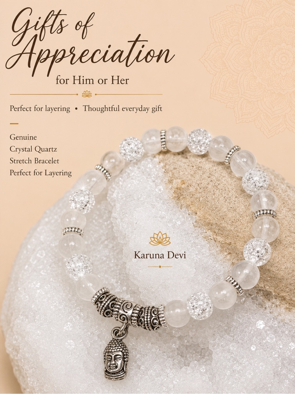 Quartz Crystal,  layering Bracelet for Him or Her - genuine stone